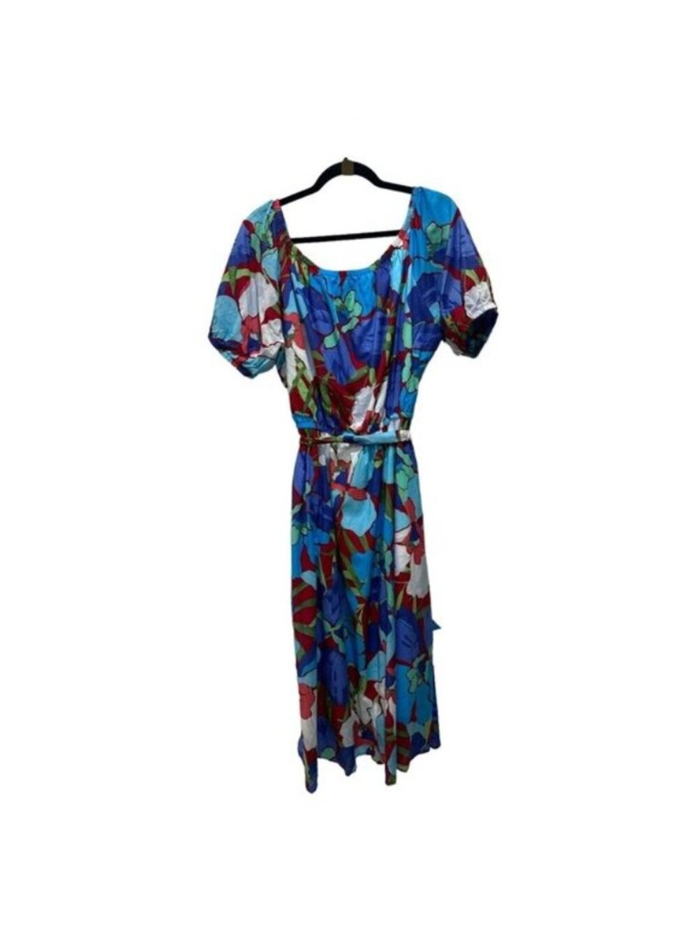 Maggy London Blue Floral Midi Dress Short Sleeves Cotton Blend US 12 - Picture 4 of 11